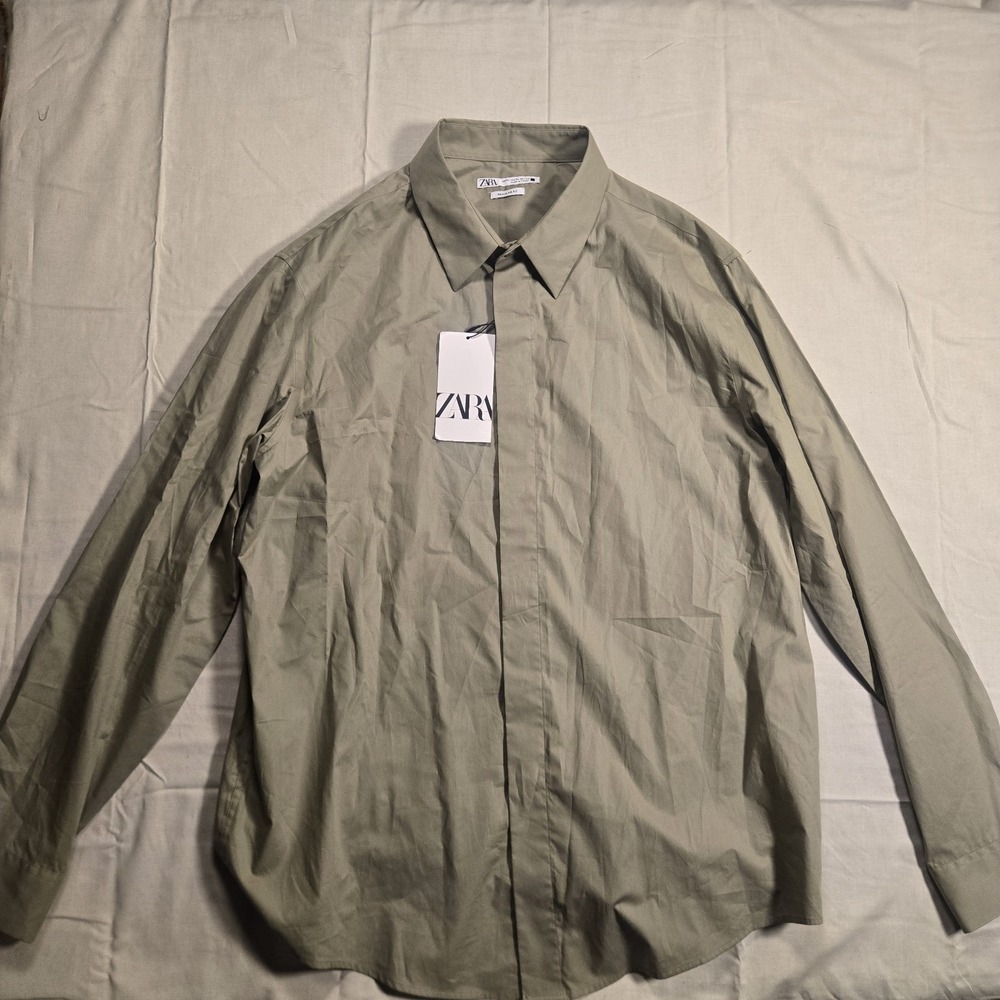 NWT Men's Zara Long Sleeve Regular Fit Casual Shirt Size XL Color Green